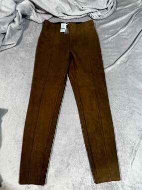 LOFT NWT Faux Suede High Waist Seamed Leggings Petite XS Brown